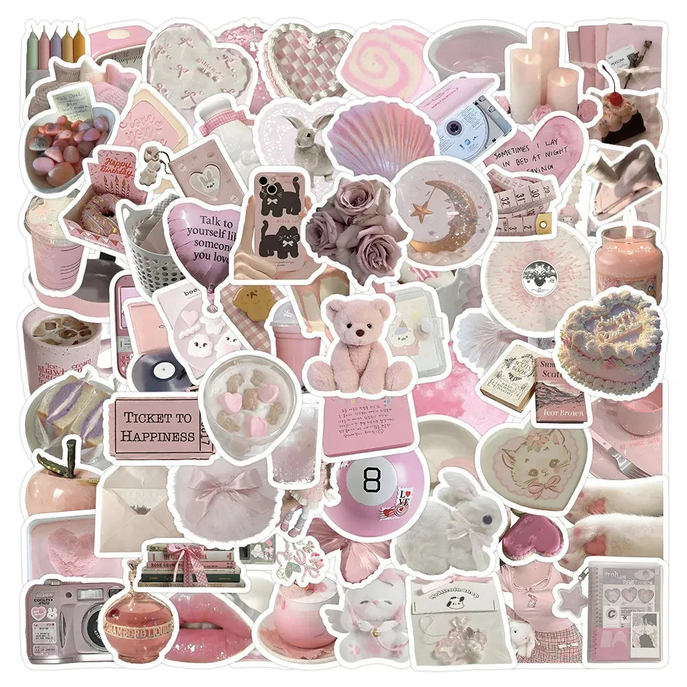 Kawaii Pink Aesthetic Stickers Cartoon Decals for Laptop Suitcase Scrapbook (Online Order Only)