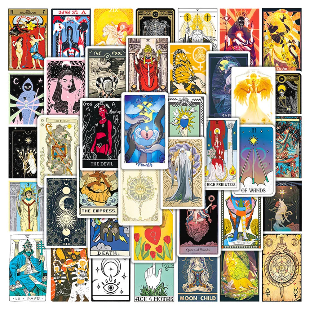 10/30/50pcs Cartoon Tarot Card Anime Stickers Aesthetic Decal Laptop Skateboard Motorcycle Phone Car Waterproof Sticker Kid Toy (ONLINE ORDER ONLY)