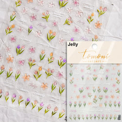 Retro Border Colourful Pink Purple Tulip Flower Bouquet Garden Fragrant 5D Soft Relief Adhesive Nail Art Sticker Manicure Decals (ONLINE ORDER ONLY)
