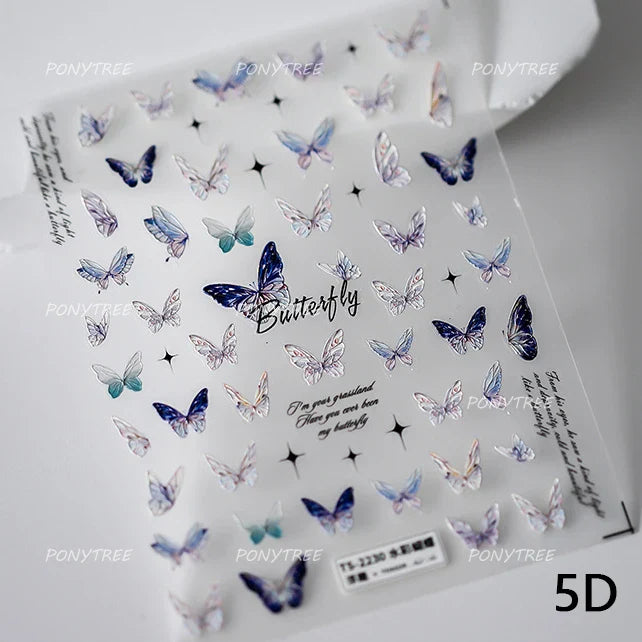 Steam Punk Butterfly Gear Green Star Gold Stamping Self Adhesive Nail Art Decoration Stickers Illusion Polarized Manicure Decals (ONLINE ORDER ONLY)
