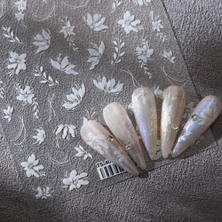 Pure White Lily Petals Flower Butterfly Branch Leaves Line Minimalist Self Adhesive Nail Art Decorations Sticker Manicure Decals (ONLINE ORDER ONLY)