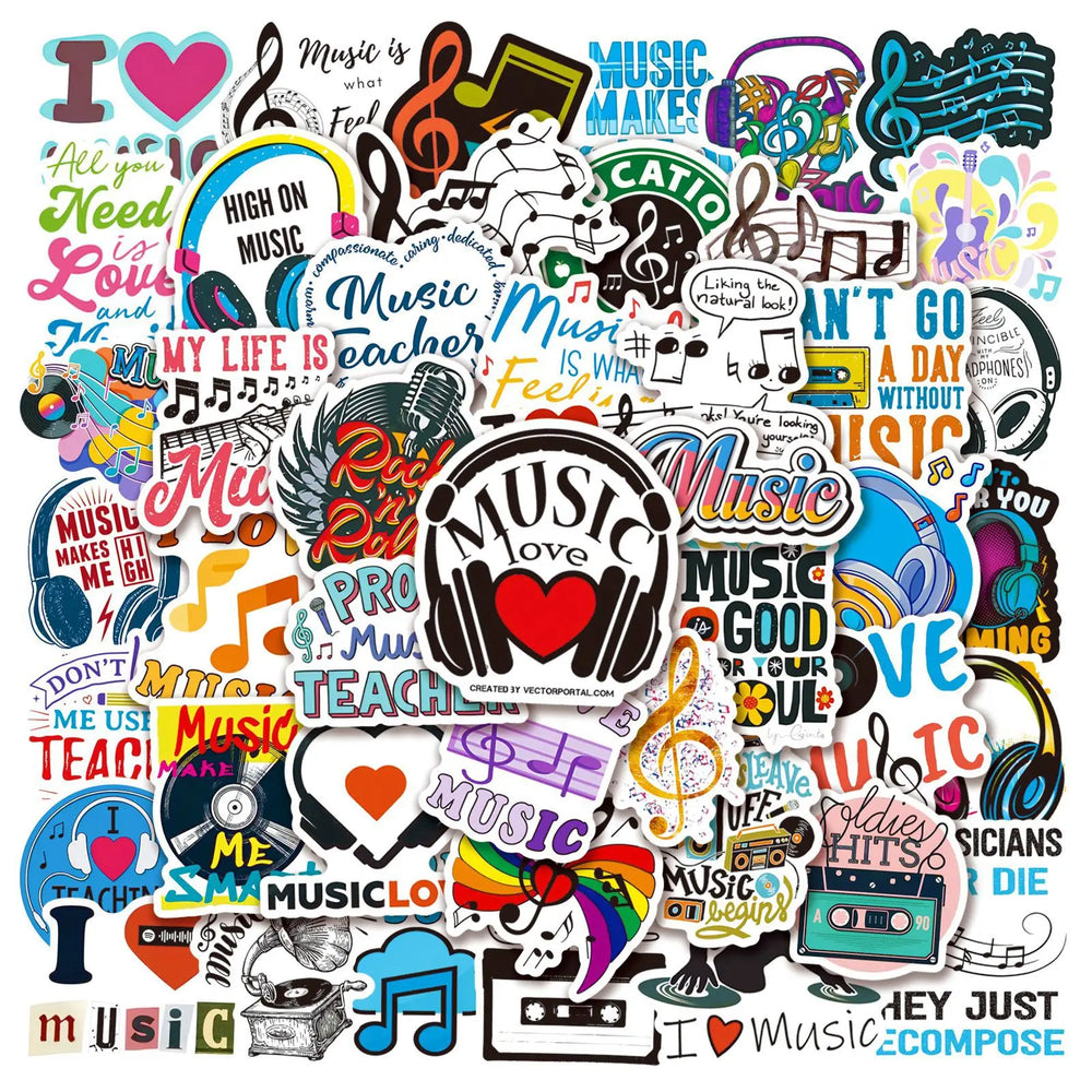 50pcs Inspirational Music Graffiti Stickers for Helmet, Wall, DIY Decoration (Online Order Only)