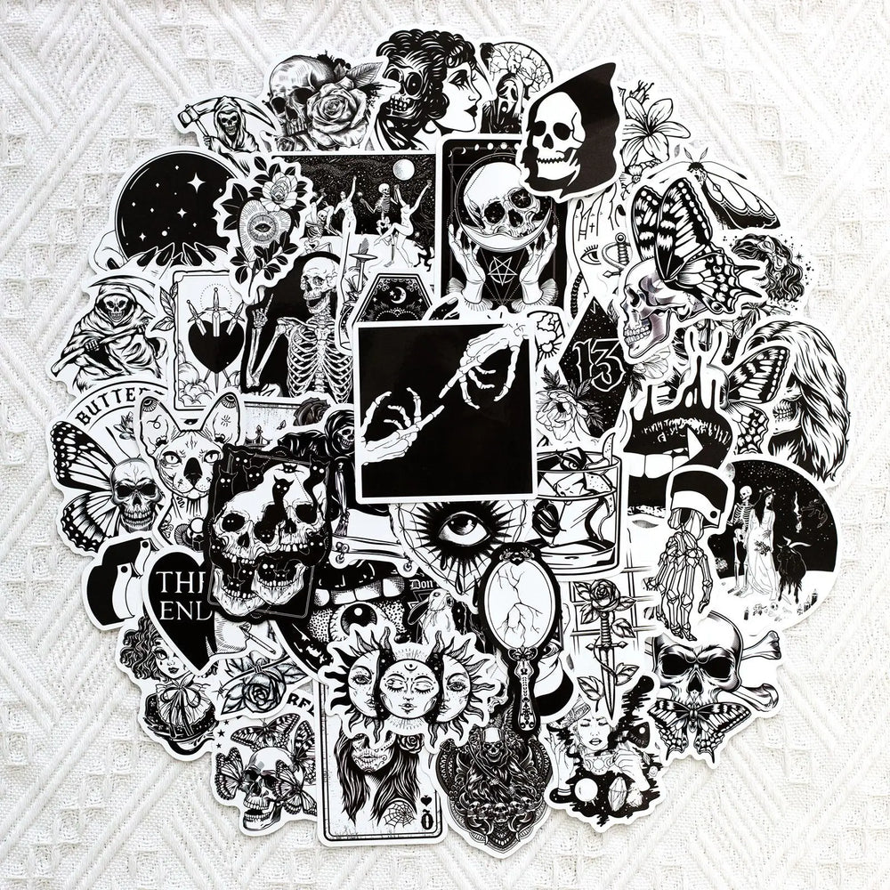 Gothic Stickers, 50 Pcs skull Vinyl Sticker Pack, Waterproof Skeleton Stickers for Laptops, Water Bottles, Phone Case (ONLINE ORDER ONLY)