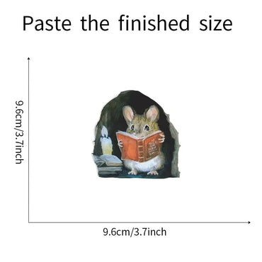 3PC Realistic Reading Mouse Hole Stickers for Corner Stairs Funny Room Decor Pvc Wallpaper for Home Decoration Wall Decal (ONLINE ORDER ONLY)