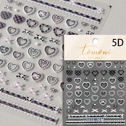 French Style Geometric Black White Square Grid Rhombus Stripe 3D Self Adhesive Nail Art Stickers Shiny Rhinestone Manicure Decal (ONLINE ORDER ONLY)