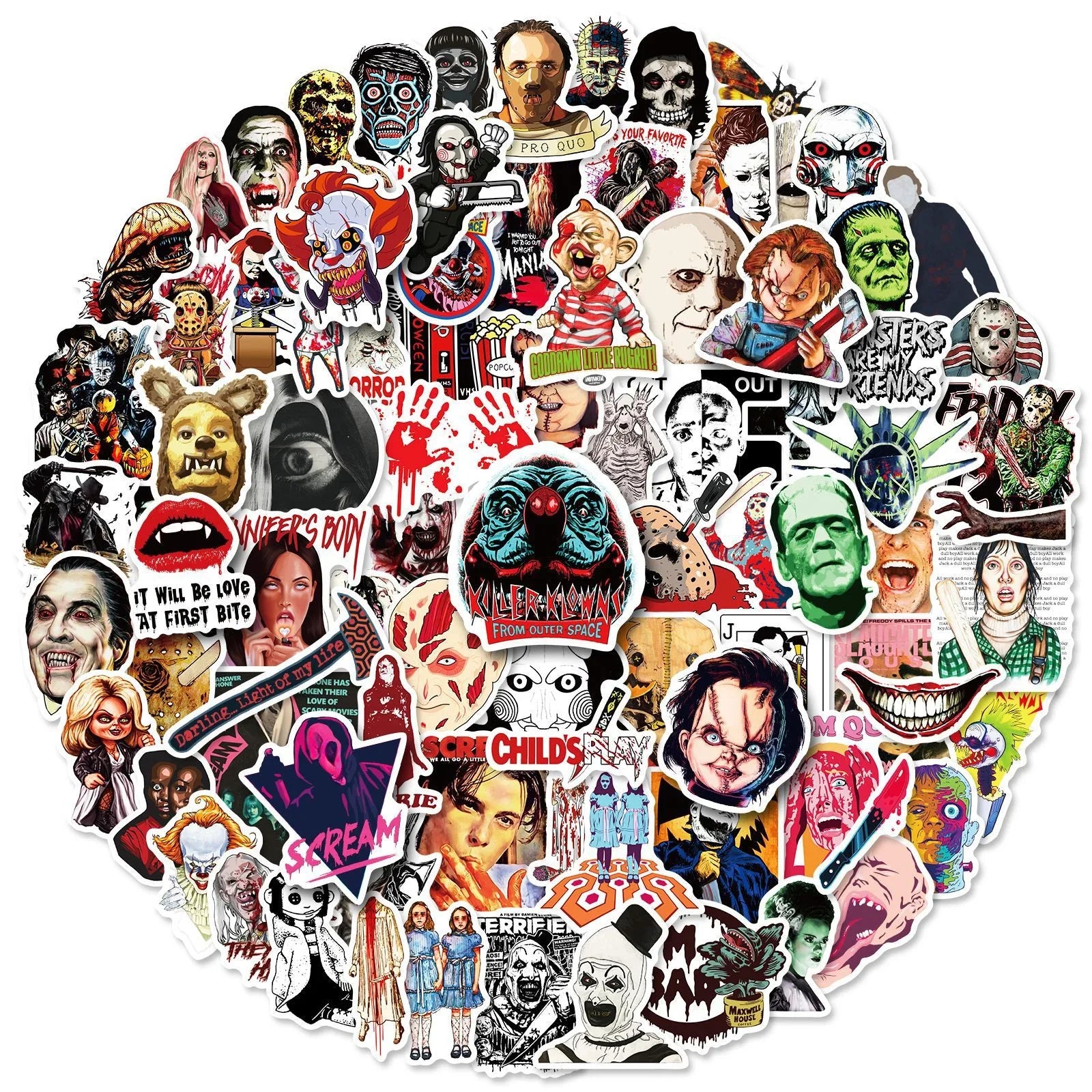 Horror Thriller Stickers 10/50/100pcs for Phone Helmet Laptop Skateboard (Online Order Only)