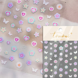 Flat Small Pink Brown Halo Dyeing Love Heart Geometric Leopard Shiny Jelly Chic Embossed Relief Nail Art Stickers Manicure Decal (Online Order Only)