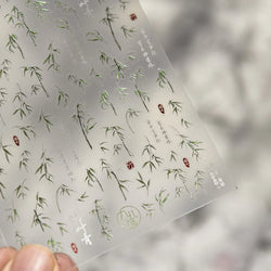 Antique Vigorous Pink Green Bamboo Leaf Robust Plant 5D Soft Relief Adhesive Nail Art Stickers Bouncing Leaves Manicure Decals (ONLINE ORDER ONLY)