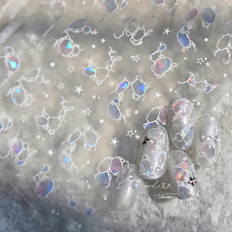 Summer Beach Ocean Water Ripples Flash Star Shell Starfish Conch Seasnail Soft Relief Decoration Nail Art Sticker Manicure Decal (ONLINE ORDER ONLY)