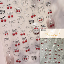 Lovely Green Pink Cherry Pudding Claw Paw Love Heart Bowknot Soft Embossed Reliefs Adhesive Nail Art Stickers Manicure Decals (ONLINE ORDER ONLY)
