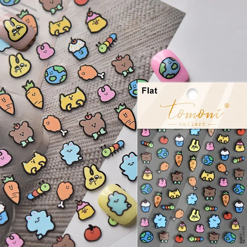 Dog Rabbit Line Bunny Footprint Bowknot Heart Cake Strawberry Flowers Bone Graffiti Adhesive Nail Art Stickers Manicure Decals (ONLINE ORDER ONLY)