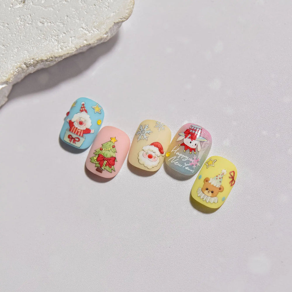 Apple Bear Bunny Snowman Winter Tree Bell Dog Self Adhesive Nail Art Stickers Snowflake Santa Claus Rhinestone Manicure Decals (ONLINE ORDER ONLY)