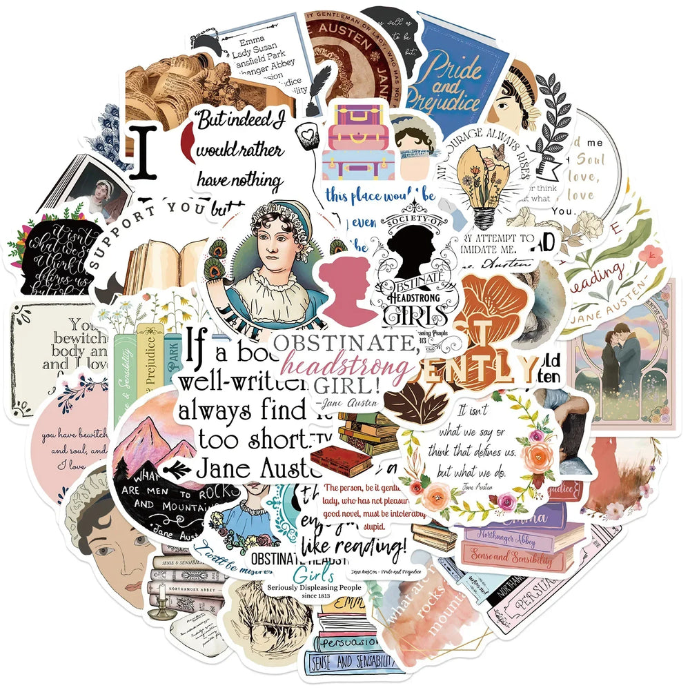 Jane Austen Graffiti Stickers Decal Pack for Laptop, Motorcycle, Luggage, Snowboard, Fridge (ONLINE ORDER ONLY)
