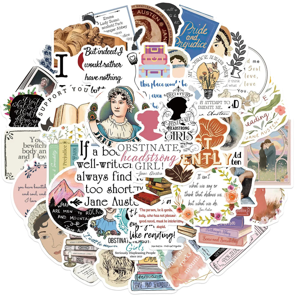 Jane Austen Graffiti Stickers Decal Pack for Laptop, Motorcycle, Luggage, Snowboard, Fridge (ONLINE ORDER ONLY)