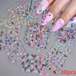 30Pcs/Set Red Golden 3D Nail Art Sticker Hot Stamping Hollow Decals Mixed Designs Adhesive Flower Nail Tips Letter Butterfly Set (Online Order Only)