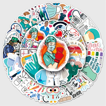 50Pcs Doctor Cartoon Waterproof Vinyl Stickers for Skateboard Snowboard (ONLINE ORDER ONLY)