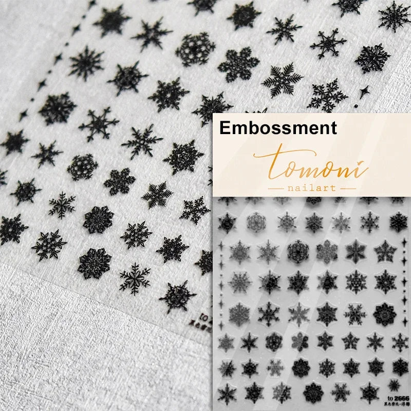 Winter Dreamy Hot Stamping Romantic White Pink Snowflakes Hexagon 3D Self Adhesive Nail Art Stickers Christmas Manicure Decals (ONLINE ORDER ONLY)