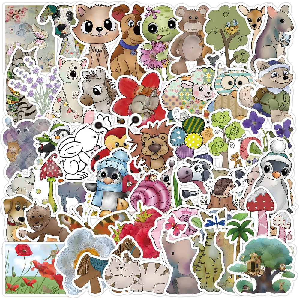 50Pcs Cute Animal Fairy Tale Graffiti Stickers for Helmet Wall DIY Decoration (Online Order Only)