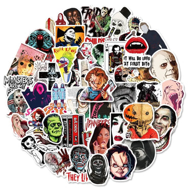 10/25/50pcs Mixed Horror Movie Sticker Packs, Chucky from Child’s Play, Jason, Killer Klowns, They Live, and more (ONLINE ORDER ONLY)