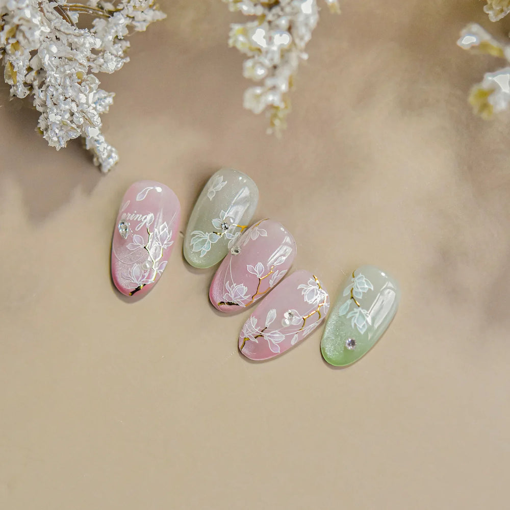 Translucent White White Pink Magnolia Rose Flower Floral Soft Embossed Relief Adhesive Nail Art Stickers Chic 3D Manicure Decals (ONLINE ORDER ONLY)