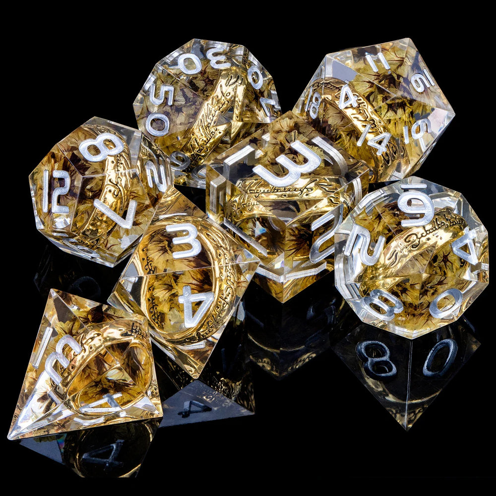 7 Piece Handcrafted Sharp Edged Dice Set With Liquid Core Eyeball (Online Order Only)