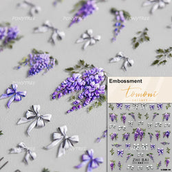 Chic Lavender Tulip Flower Bowknot Totem Center Symmetric Pattern Daisy Line Gird Self Adhesive Nail Art Stickers Manicure Decal (ONLINE ORDER ONLY)