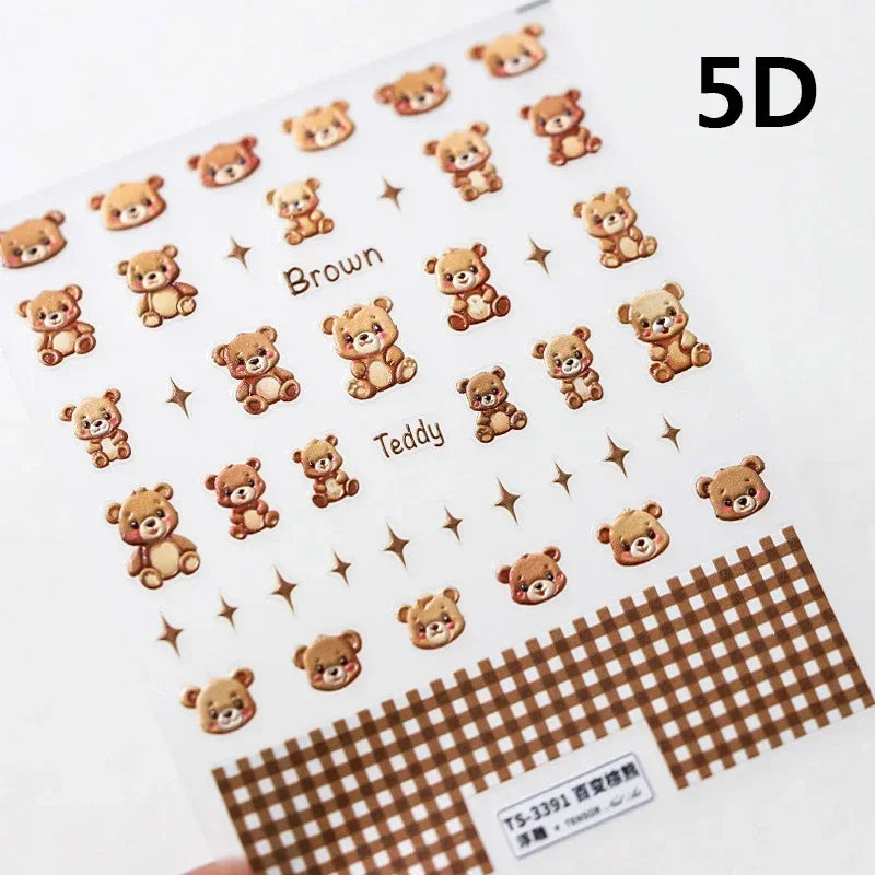 Retro Love Heart White Lace flower Bowknot Tie Pink Bear Flower Strawberry Adhesive Nail Art Stickers Rhinestone Manicure Decals (ONLINE ORDER ONLY)