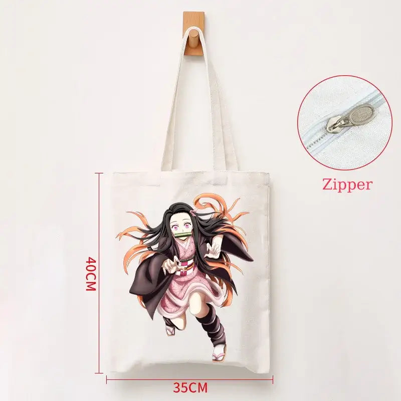 Demon Slayer Canvas Bag: Nezuko & Tanjiro Zipper Tote (ONLINE ORDER ONLY)