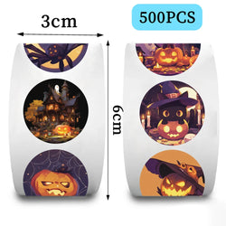 500Pcs/roll Halloween Pumpkin Sticker Kawaii Cartoon Kids Reward Stickers Gift Decoration Decals Toys (ONLINE ORDER ONLY)