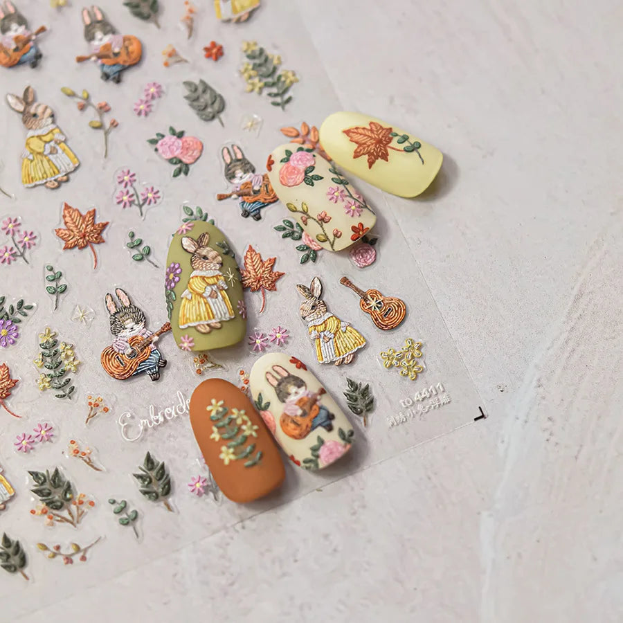 Autumn Fall Sunflower Rabbit Leaves Crane Rose Sun Mountain Hill Produce Good Harvests Cookie Nail Art Sticker Decoration Decals (ONLINE ORDER ONLY)