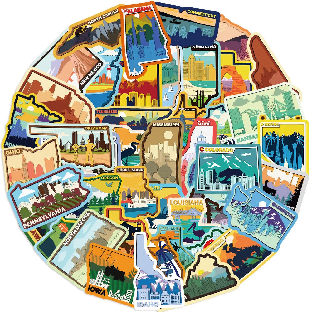 Colored State Stickers for Snowboard Laptop Luggage Car Fridge DIY Vinyl (ONLINE ORDER ONLY)