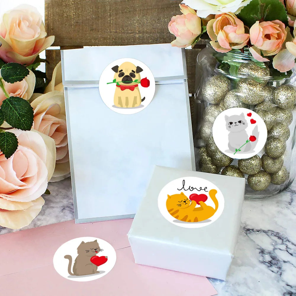 100-500 Pcs 1inch Animal Pet Cat Dog Stickers Roll for Envelope Praise Reward Student Label Stationery Seal Lable Child Toy Gift (Online Order Only)
