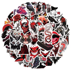 10/30/50pcs Art Red Cyberpunk Stickers Gothic Horror Graffiti Decal Skateboard Bike Laptop Scrapbooking Cool Cartoon Sticker Toy (ONLINE ORDER ONLY)