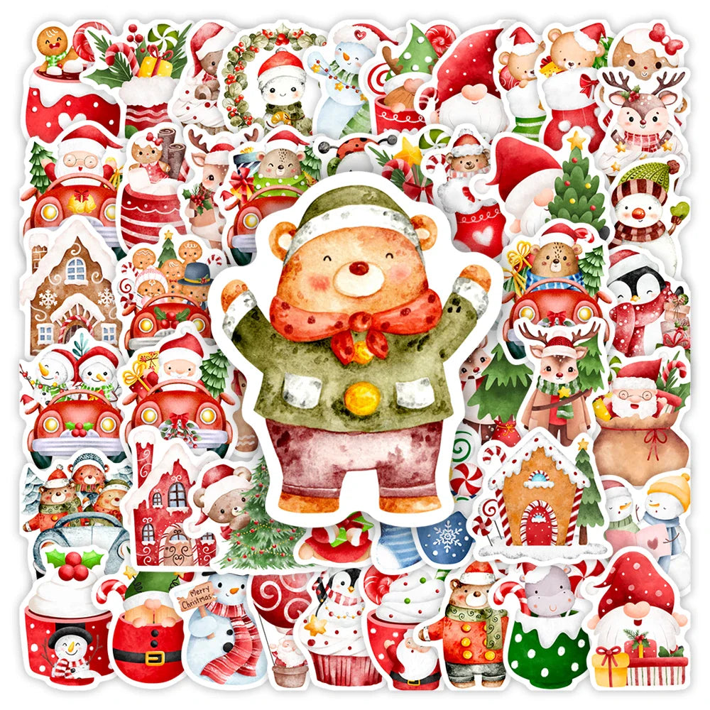 Cute Christmas Stickers Santa Claus Snowman DIY Gift Toys Decorative Decal for Scrapbook Laptop Phone Luggage Bottles Waterproof (ONLINE ORDER ONLY)