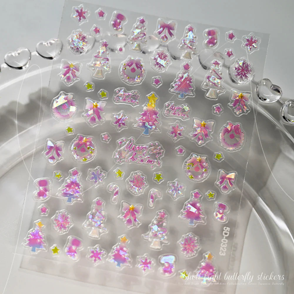 1pc Aurora Butterfly Nail Stickers Pink Butterfly Shell Light Beam Angel Wings Sliders Fairy Light & Lively Translucent Nail Dec (ONLINE ORDER ONLY)