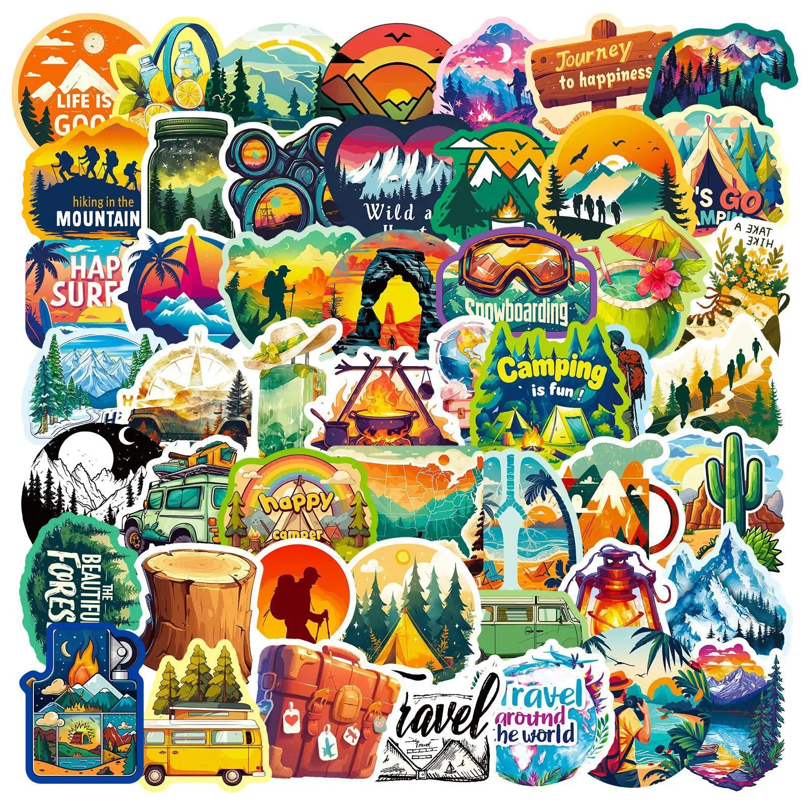 50Pcs Cartoon Outdoor Adventure Graffiti Stickers for Helmet, Wall, DIY Decoration (Online Order Only)