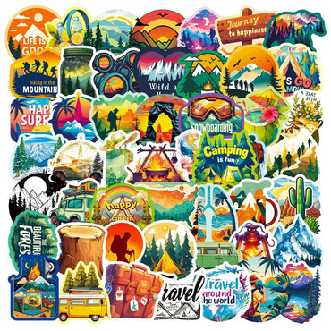 50Pcs Cartoon Outdoor Adventure Graffiti Stickers for Helmet, Wall, DIY Decoration (Online Order Only)