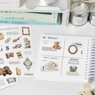 2Pc Ins Cute Retro Sticker Planner Collage Scrapbook DIY Material Decoration Stickers Personalized Art Supplies Stationery (ONLINE ORDER ONLY)