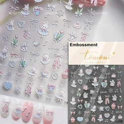 Lovely Bowknot Flower Shiny Star Love Heart Vibrant and Lively Tulip Moon Self Adhesive Nail Art Stickers Relief Manicure Decals (ONLINE ORDER ONLY)