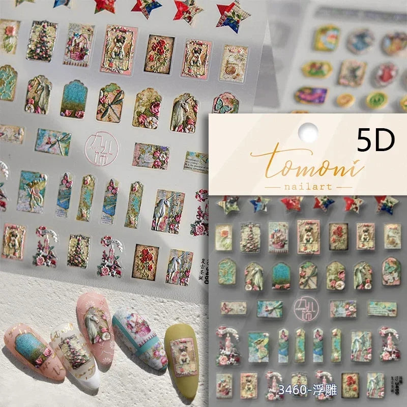 Red Plum Blossom Flower Chinese 3D Self Adhesive Nail Art Decoration Stickers Cheongsam Iris Lily Lotus Vase 5D Manicure Decals (ONLINE ORDER ONLY)