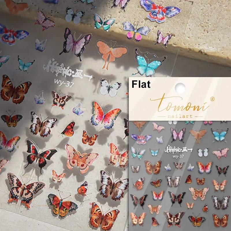 Charming Golden Gradient Shiny Rhinestone Jelly Butterfly Flower Petal Bowknot 3D Self Adhesive Nail Art Sticker Manicure Decals (ONLINE ORDER ONLY)