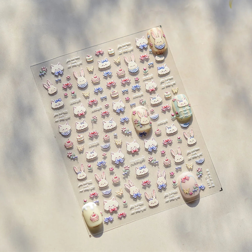 Bunny Love Heart Rabbit Nurse Cut Wound Bowknot Pill Flower Medicine Treatment Self Adhesive Nail Art Stickers Manicure Decals (ONLINE ORDER ONLY)