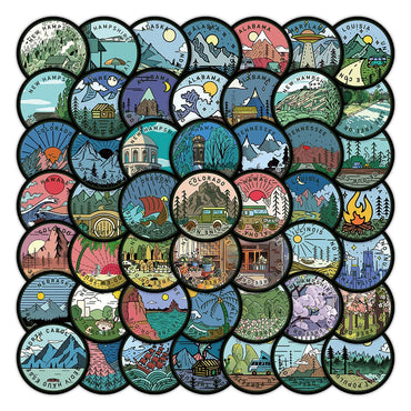 10/30/60PCS America Tourism Landscape Map Stickers Aesthetic Graffiti Decals PVC Waterproof Skateboard Phone Laptop Bike Sticker (Online Order Only)
