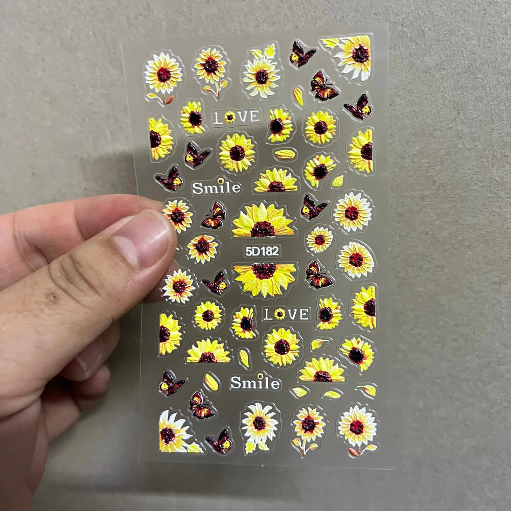 1pc Chic Sunflower 5D Nail Art Stickers Self-Adhesive Waterproof & Sustainable Decals for DIY Manicure Perfect for All Seasons * (ONLINE ORDER ONLY)