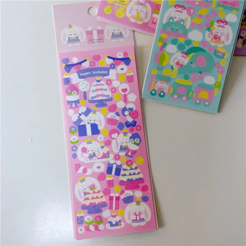 6/8pcs Kawaii Ribbon Rabbit Decorative Sticker Set Girls Scrapbooking Idol Card DIY Diary Album Collage Material Korean Stickers (ONLINE ORDER ONLY)