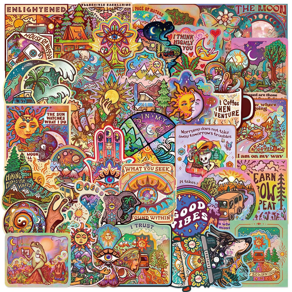 10/50PCS Vintage Hippie Style Camping Hiking Travel Stickers DIY Luggage Water Bottle Phone Notebook Waterproof Graffiti Sticker (ONLINE ORDER ONLY)