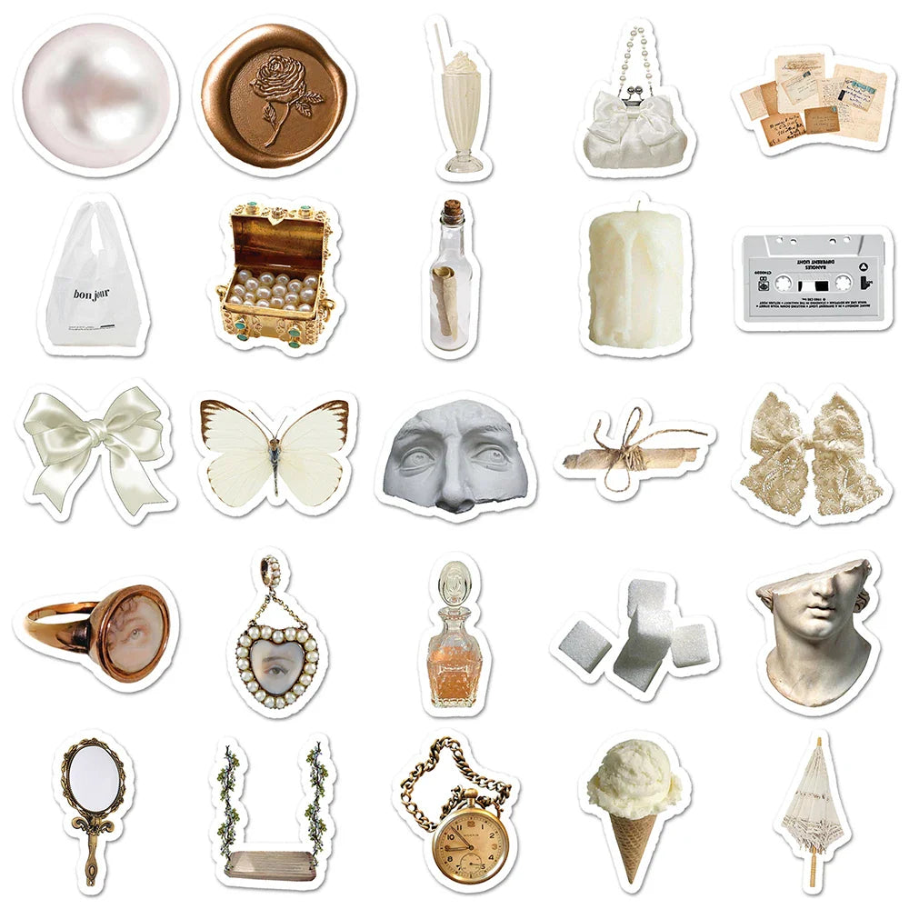 10/30/50PCS Cute White Stickers Aesthetic Ins Style Cartoon Graffiti Toys Waterproof Phone Notebook Bike Suitcase Fridge Decals (ONLINE ORDER ONLY)