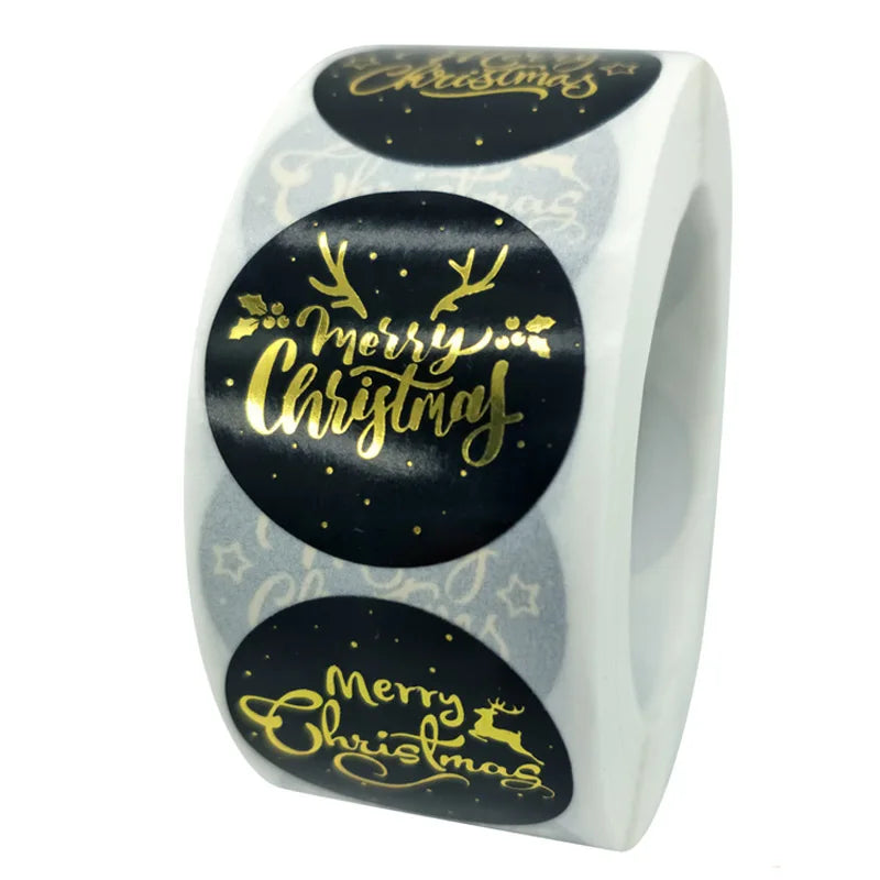 Gold Merry Christmas Stickers 100-500pcs Mail Stickers For Business Packaging, Bags, Boxes And Envelope Sealing Label Sticker (ONLINE ORDER ONLY)