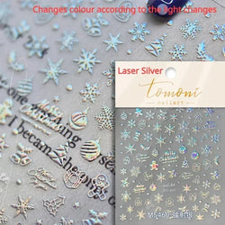 Dressy Embossment Colorful Gradient Snowflakes Laser Silver Christmas Tree Winter Bowknot Santa Nail Art Stickers Manicure Decal (Online Order Only)