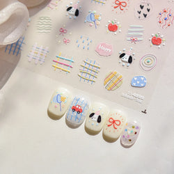 Graffiti Lines Apple Dog Car Bowknot Love Heart Flower Capture Net Grid Butterfly Rain Adhesive Nail Art Sticker Manicure Decals (ONLINE ORDER ONLY)